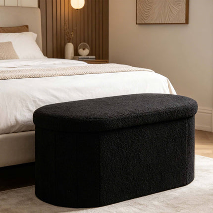 Black Teddy Fabric Storage Bench – 38 x 76 x 38 cm