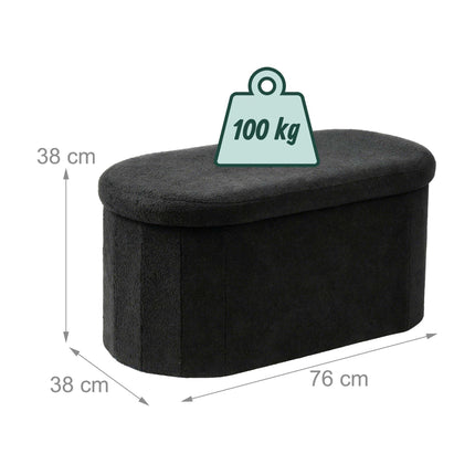 Black Teddy Fabric Storage Bench – 38 x 76 x 38 cm