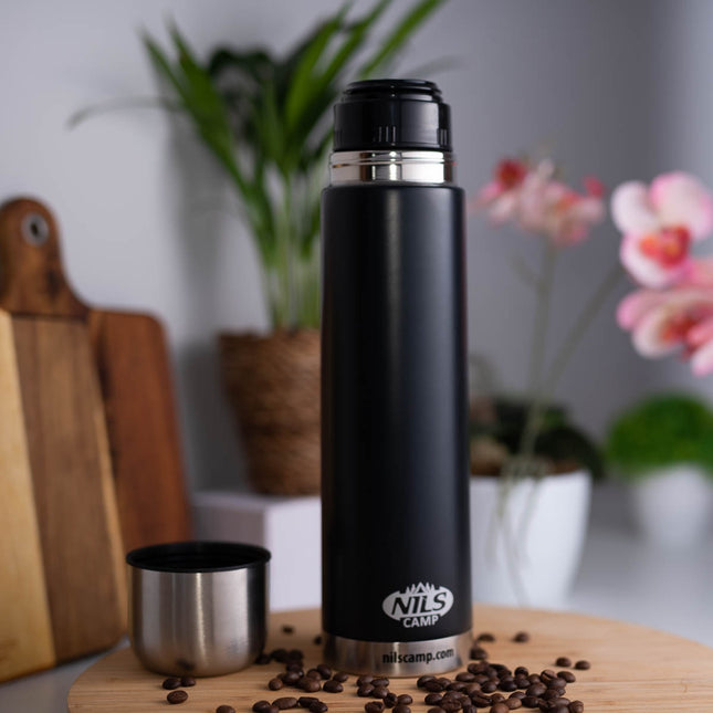 Zwarte thermoskan, roestvrij staal, 500 ml