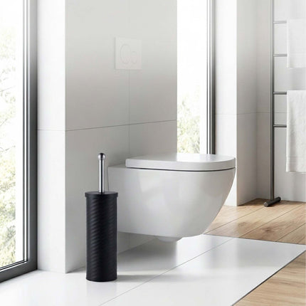Black Toilet Brush & Holder with Stainless Steel Handle