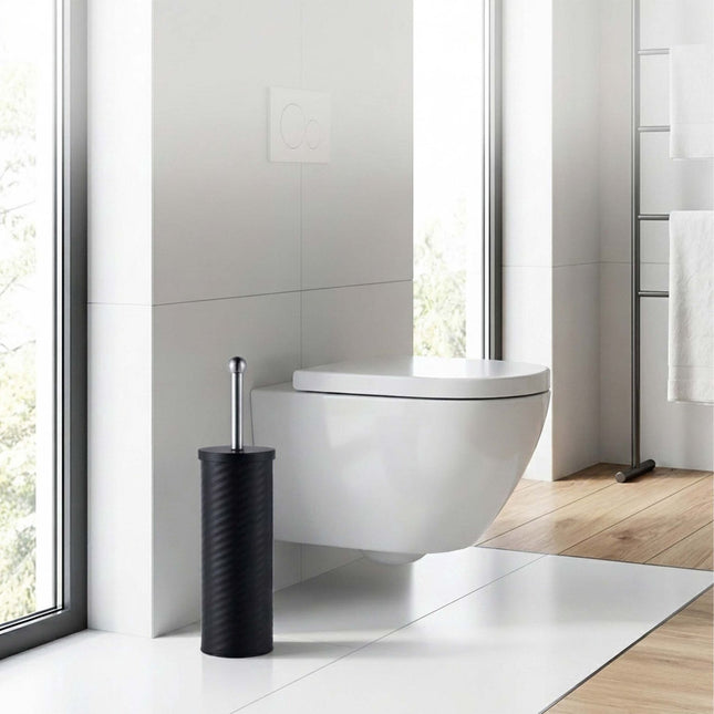 Black Toilet Brush & Holder with Stainless Steel Handle