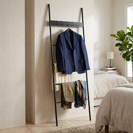 Black Towel Ladder with 4 Rungs & 5 Hooks