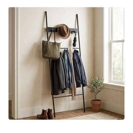 Black Towel Ladder with 4 Rungs & 5 Hooks