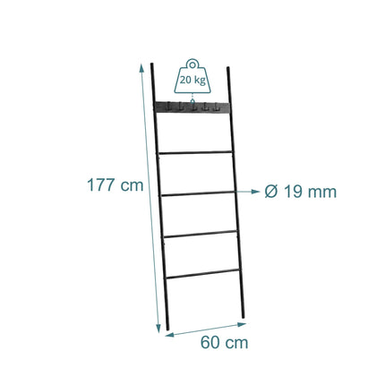 Black Towel Ladder with 4 Rungs & 5 Hooks