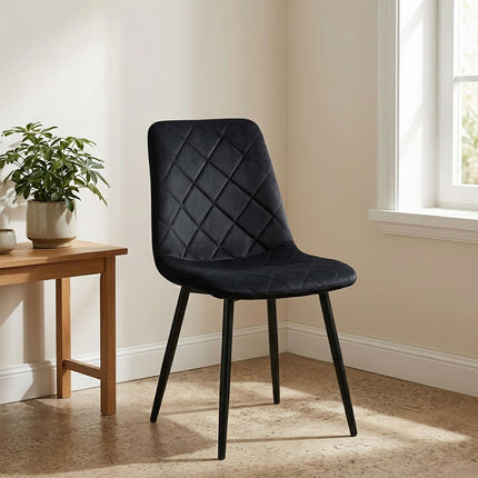 Black Velvet Dining Chairs, Set of 2, Upholstered