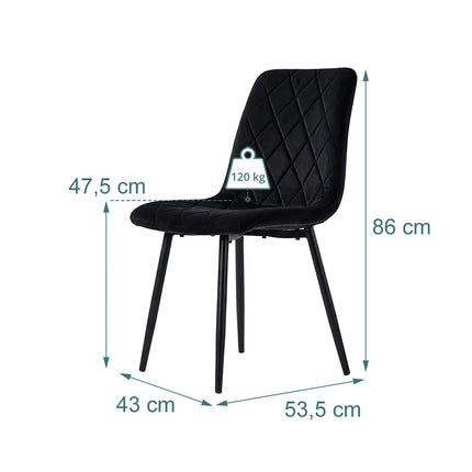 Black Velvet Dining Chairs, Set of 2, Upholstered