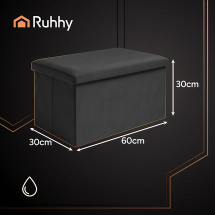 Black Velvet Pouf, 60x30x30 cm
