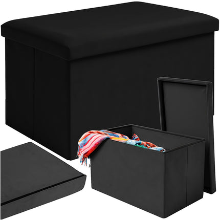 Black Velvet Pouf, 60x30x30 cm