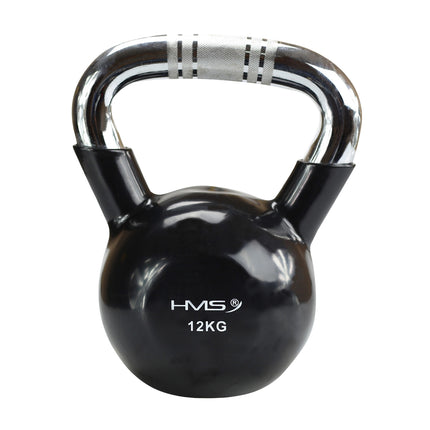 Black Vinyl-Coated Cast Iron Kettlebell, Chrome Handle