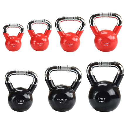 Black Vinyl-Coated Cast Iron Kettlebell, Chrome Handle