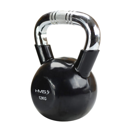 Black Vinyl-Coated Cast Iron Kettlebell, Chrome Handle