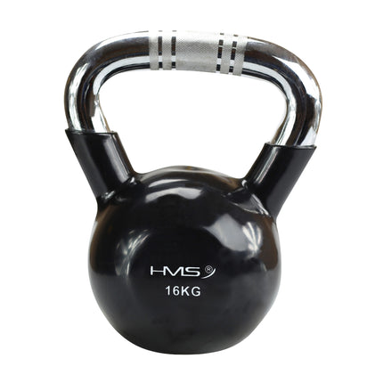 Black Vinyl-Coated Cast Iron Kettlebell, Chrome Handle