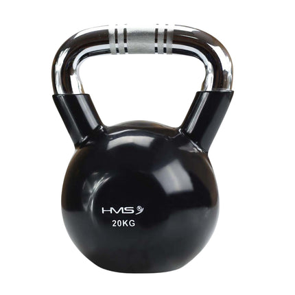 Black Vinyl-Coated Cast Iron Kettlebell, Chrome Handle