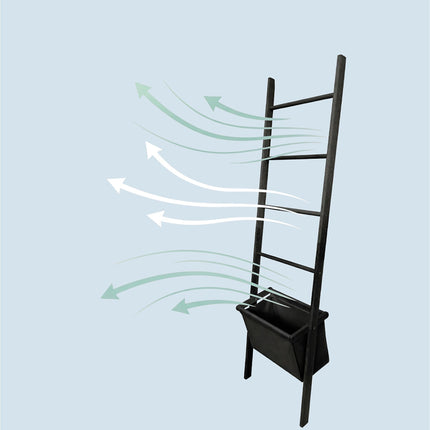 Black Walnut Towel Ladder with Basket, 4 Rungs