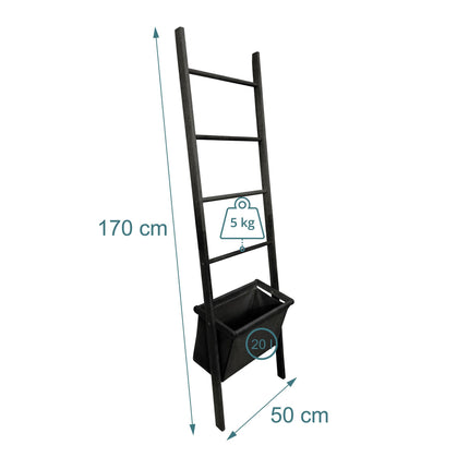 Black Walnut Towel Ladder with Basket, 4 Rungs