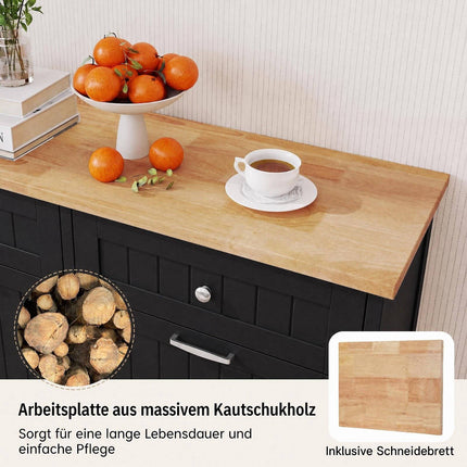Black Waste Bin Cabinet with Rubberwood Top and Drawers