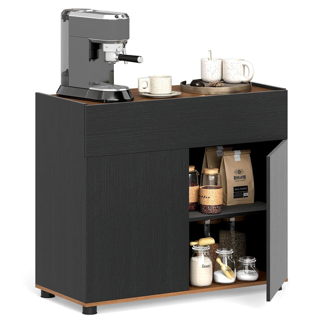 Black Wood Sideboard with Drawer & 2 Doors, 80cm