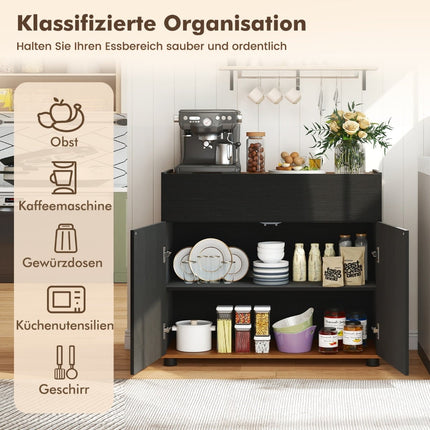 Black Wood Sideboard with Drawer & 2 Doors, 80cm