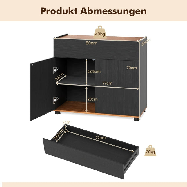 Black Wood Sideboard with Drawer & 2 Doors, 80cm