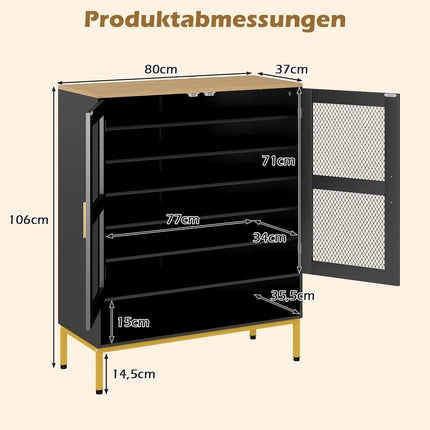 Black Wooden Shoe Cabinet with Adjustable Shelves & Mesh Doors