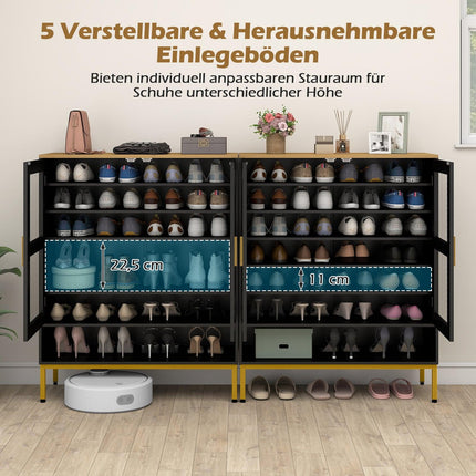 Black Wooden Shoe Cabinet with Adjustable Shelves & Mesh Doors