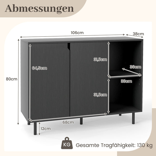 Black Wooden Sideboard with Adjustable Shelves & Doors