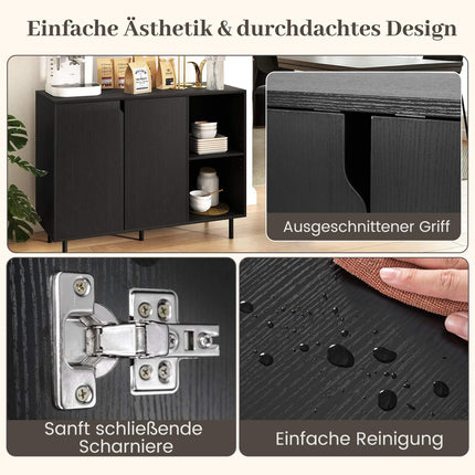 Black Wooden Sideboard with Adjustable Shelves & Doors