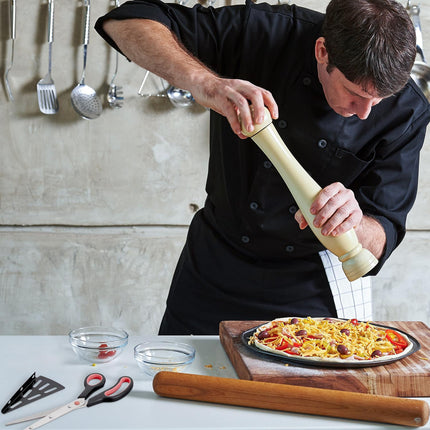 Black and red pizza cutter with lifting device