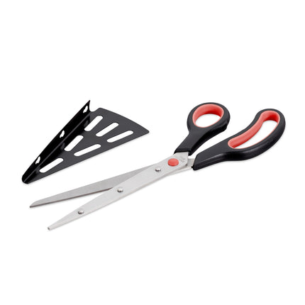 Black and red pizza cutter with lifting device