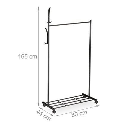 Black coat hanger with wheels