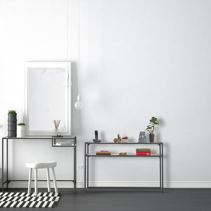 Black console table with 2 shelves