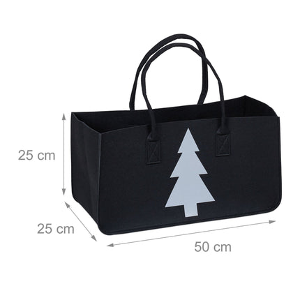 Black firewood bag in felt with motif