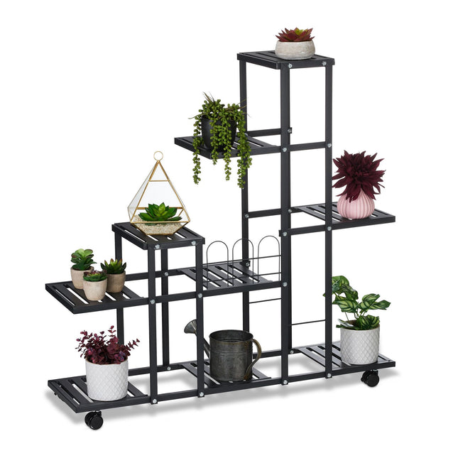 Black flower stand with wheels
