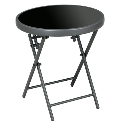 Black folding glass table - Compact for balcony & living room