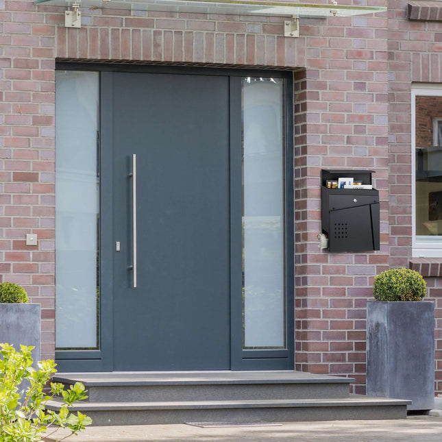 Black mailbox with newspaper holder