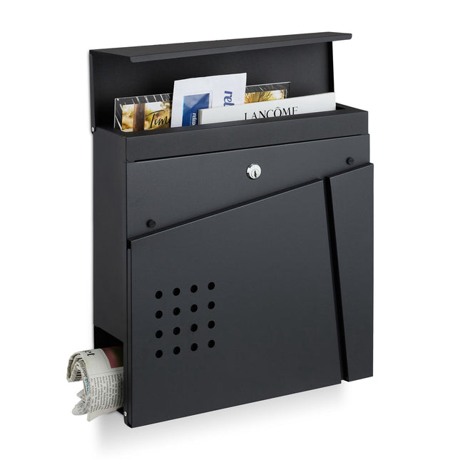 Black mailbox with newspaper holder