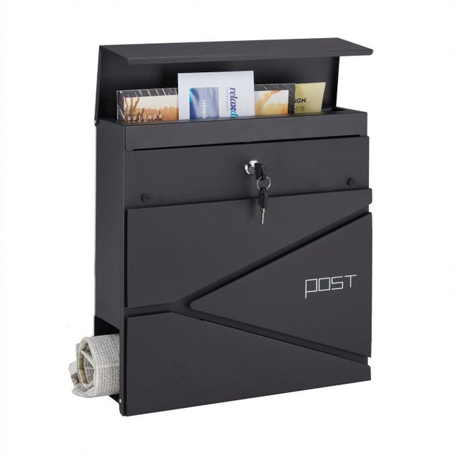 Black mailbox with newspaper holder