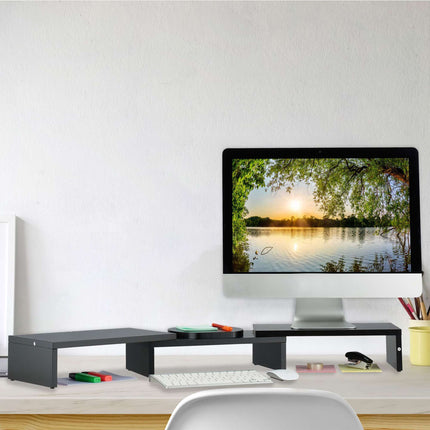 Black monitor stand for 2 monitors