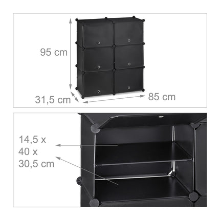 Black shoe cabinet with 12 compartments