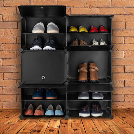 Black shoe cabinet with 12 compartments