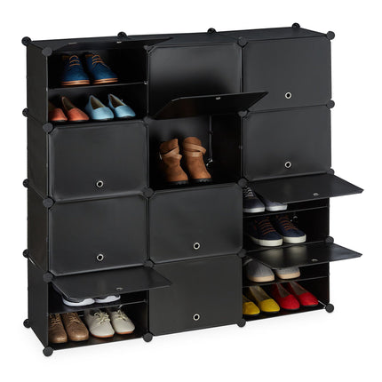 Black shoe cabinet with 24 compartments