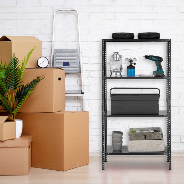 Black sturdy shelves with 4 levels