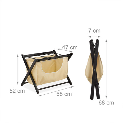Black suitcase rack with laundry bag