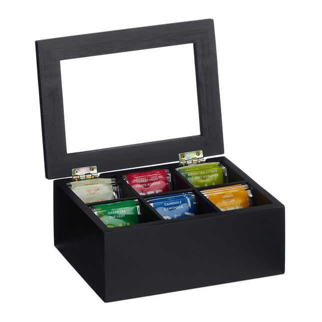 Black tea box with 6 compartments