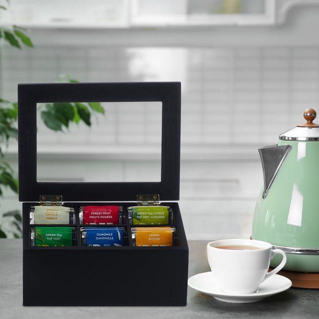 Black tea box with 6 compartments