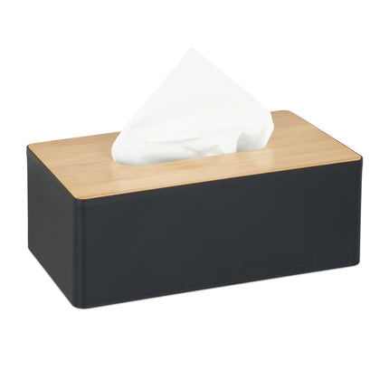 Black tissue box with bamboo lid