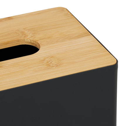 Black tissue box with bamboo lid