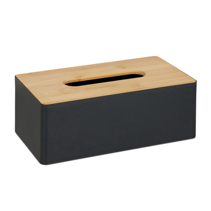 Black tissue box with bamboo lid