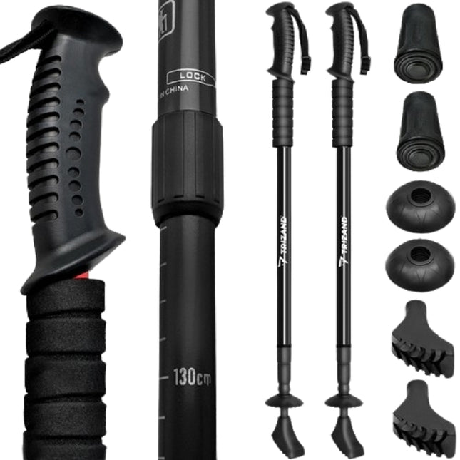 Black trekking poles + accessories - set of 2