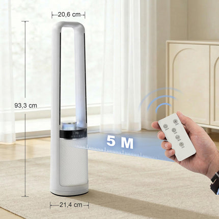 Bladeless Tower Fan with Remote, 45 Oscillation, Timer